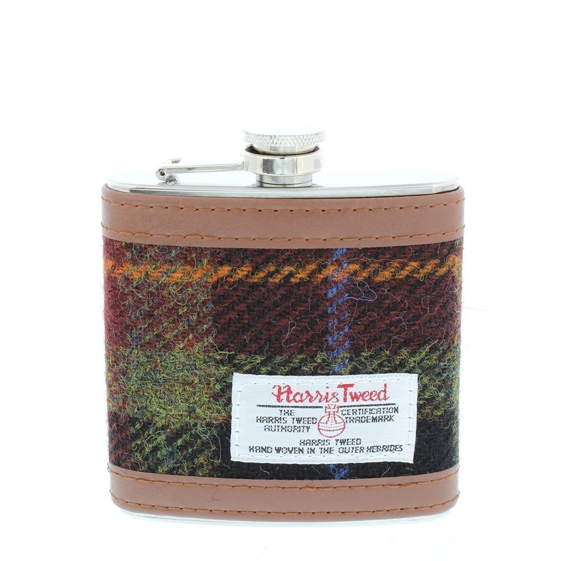 In this photo Hip Flask in Rust Check - Harris Tweed - Glen Appin of Scotland Mood4Whisky
